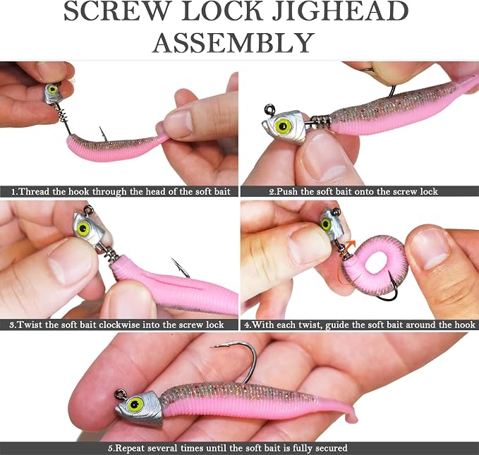 Screw Lock Swimbait Jig Heads 15 Pack, 3D Chartreuse Eyes & Sharp Hooks, Lead Fishing Jigheads for Bass Fishing, 1/8oz, 3/16oz, 1/4oz, 3/8oz