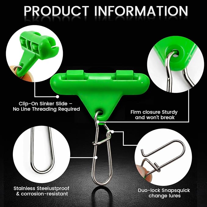 Sinker Slides for Fishing with Weight Bumpers, No Twist Sinker Slide, Clip-On Sinker Slider for Easy Weight Change, Protect Line & Knot Swivels Snaps, Ideal for Catfish Carolina Rig