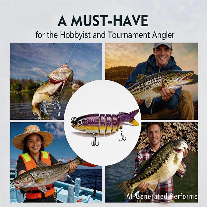 Multi-Jointed Swimbaits 5.1in Slow Sinking Fishing Lures, Premium ABS Hard Bait with Gravity Transfer System, Anti-Rust #6 Treble Hooks, Lifelike 3D Eyes for Bass Trout Walleye Pike