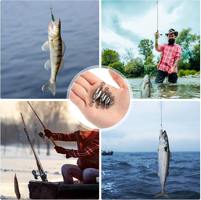 Seenelling 20 Pcs Brass Fishing Sinker Swivel Fishing Weights Saltwater Bullet Sinkers Drop Shot Weight Egg Sinkers with Swivel Rolling Removable Freshwater