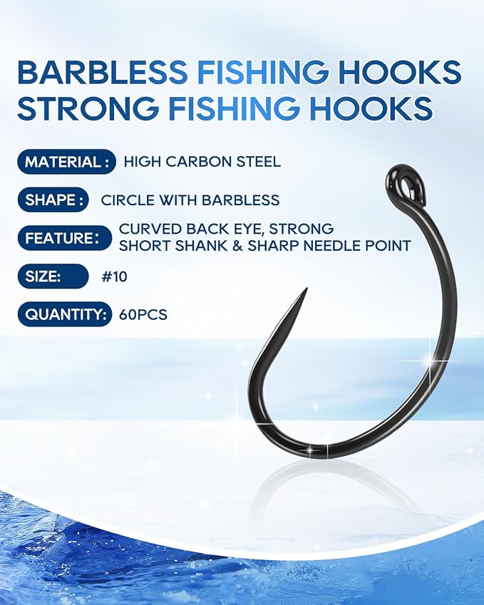 UCEC 190/220/260PCS Barbless Fishing Hooks, Carp Hooks Circle Curve Shank Fly Tying Fishing Hook Tackle Kit for Freshwater Saltwater Hair Rig Trout Size: 2# 4# 6# 8# 10#
