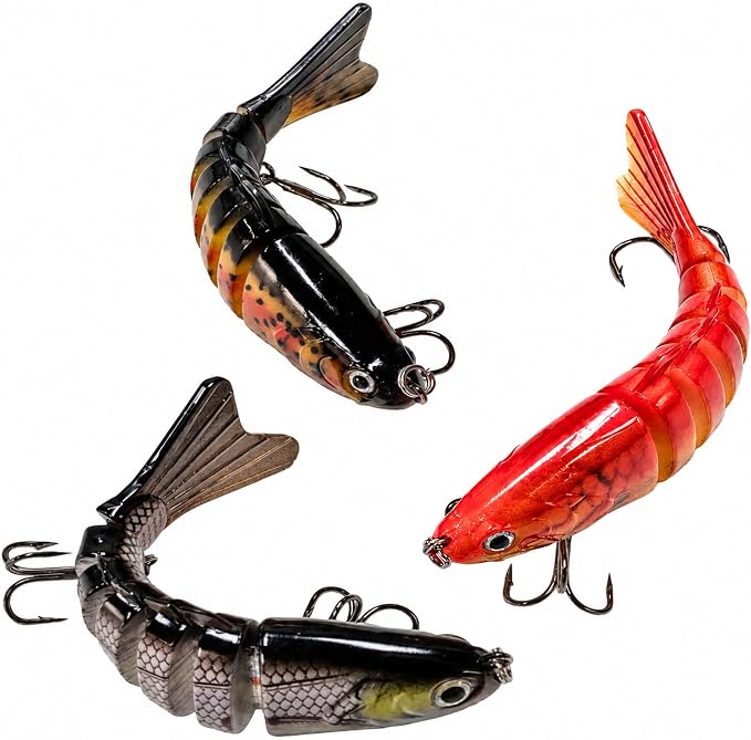 Multi Jointed Swimbait Hard Lure, 3.7in Slow Sinking Fishing Lures with Realistic S-Shaped Swimming Action, Built-in Gravity Transfer System & #6 Treble Hooks for Bass, Trout, Pike, Topwater Lure