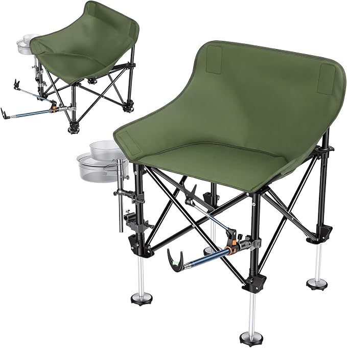 Folding Fishing Chair with Complete Accessories, Portable Camping Chair for Outdoor Fishing, 220LBS Load-Bearing, Non-Slip All-Terrain Design with Storage Bags, Carbon Steel Fishing Chair