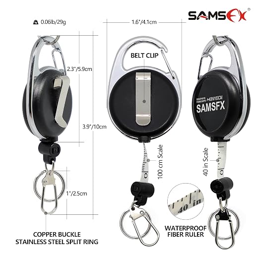 SAMSFX Tape Measure Retractor Fly Fishing Zinger Retractors Carabiner Style Clip on Back Tether Tools Badge Holder (2PCS in Pack)