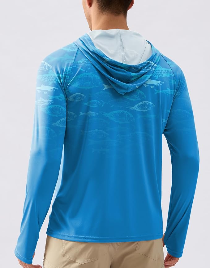 Pudolla Men's Sun Protection Hoodie Shirts UPF 50+ Rash Guard SPF Long Sleeve Fishing Shirt for Men Swim Hiking Boating