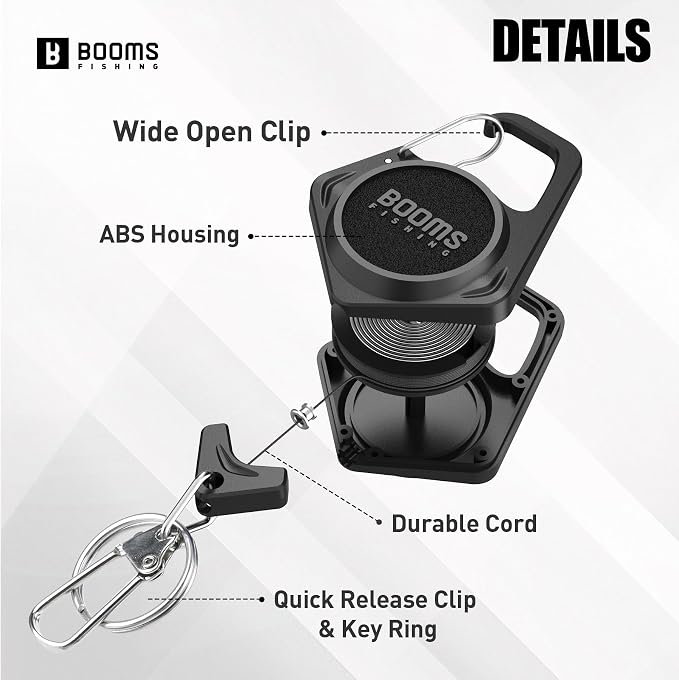 Booms Fishing Scissors for Braided Line: Braided Line Cutter with Zinger Retractor for Saltwater and Freshwater - Micro Serrated Shears Multi-Function Fishing Snips, S01 3.9" Black