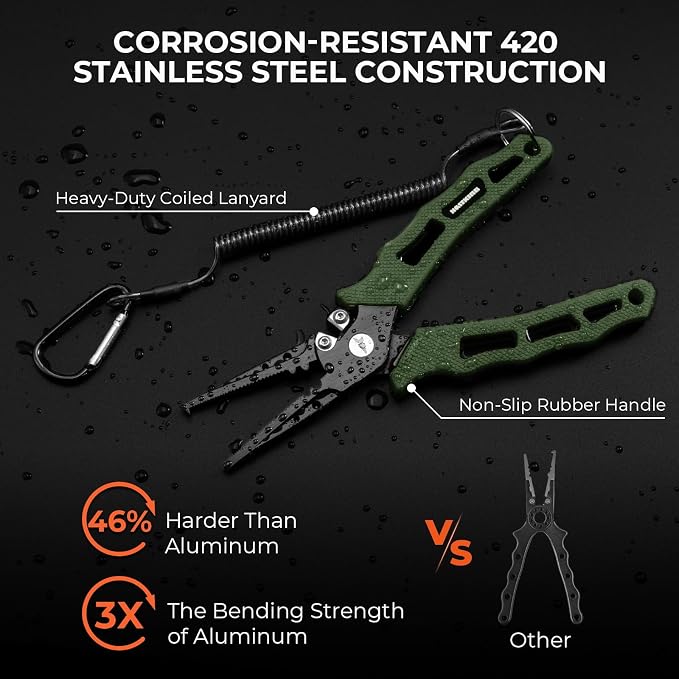 KastKing Cutthroat 7 inch Fishing Split Ring Pliers, 420 Stainless Steel Fishing Tools, Saltwater Resistant Fishing Gear, Tungsten Carbide Cutters