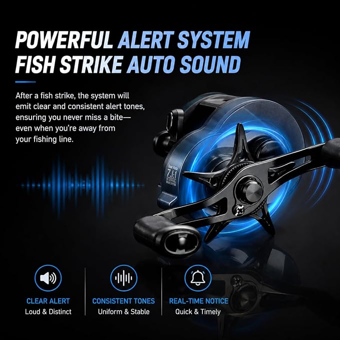Round DC Baitcasting Reel, Digital Control Anti-Backlash with Signature DC Sound, 7.1:1 Gear Ratio, 17.6LB Drag for Bass Freshwater