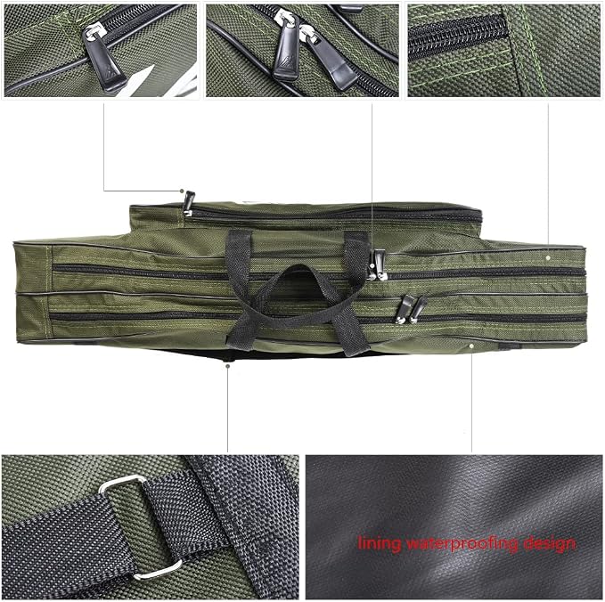 Conskyee Portable Foldable Fishing Rod Case, Fishing Pole Bag, Double Layer Oxford Travel Storage for Short Rods & Reels, Compact for Backpack (80cm/2.62ft)