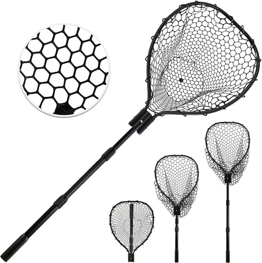 Telescoping Rubber Fishing Net with Handle 64"/46“ Long Silicone Large Fish Landing Net Kayak/Fishpond/Saltwater Extendable Fishing Gear Accessories