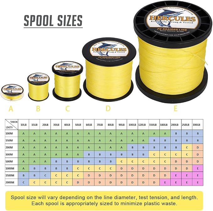 HERCULES Cost-Effective Super Cast 8 Strands Braided Fishing Line 10LB to 300LB Test for Salt-Water,109/328/547/1094 Yards(100M/300M/500M/1000M),Diam.#0.12MM-1.2MM,Hi-Grade Performance,Variety Colors