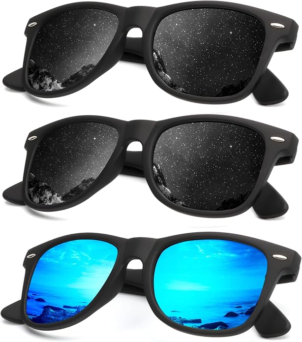 KALIYADI Polarized Sunglasses for Men and Women Matte Finish Sun glasses Color Mirror Lens UV Blocking (3 Pack)
