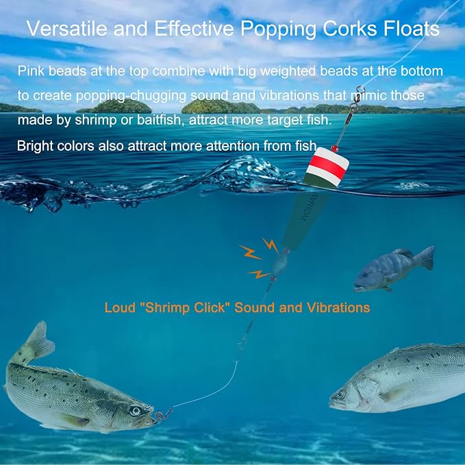Popping Corks Floats for Saltwater Fishing Bobber, 4PCS Weighted Bobbers Inshore Fishing Popping Cork Float Rig Rattle Popper for Redfish Speckled Trout Sheepshead Flounder Fishing Tackle