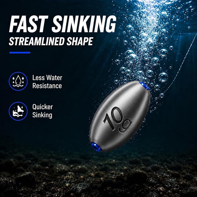 Egg Sinkers Fishing Weights, Oval Slip Sinkers Bullet Lead Fishing Weights for Freshwater Saltwater Tackle Set 1/8oz to 1oz