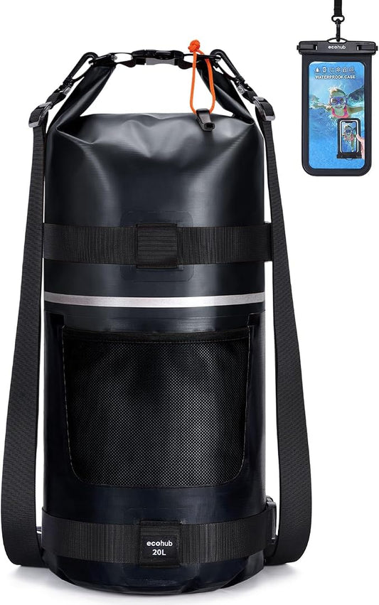 ECOHUB Waterproof Dry Bag for Women Men, 5L/10L/20L Roll Top Lightweight Dry Storage Bag Backpack for Travel Kayaking Hiking Floating with Waterproof Phone Case