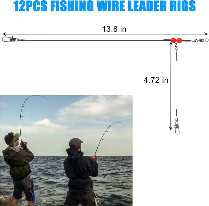 Fishing Leaders Saltwater Tackle Surf Fishing Rigs High Strength Steel Fishing Wire Leaders with Swivel Snaps Beads Gear Equipment for Lures Bait Hooks, 1Arm 2Arms & 3Arms
