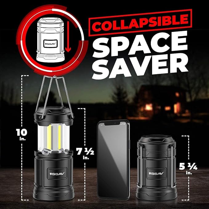 Multipurpose Camping Lantern - Portable LED Battery Powered Lanterns with Magnetic Base and Foldable Hook for Emergency Use or Campsites, Hurricane Survival Kit | Batteries Included
