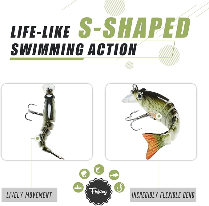 TRUSCEND Swimmax Easy Catch Fishing Lures with BKK Hooks, Wiggling, Vibrating, Rattling and Gurgling for More Bites, Heavy-Duty Dyneema Fiber Jointed Swimbaits for Bass, Trout, Crappie, Walleye, Pike
