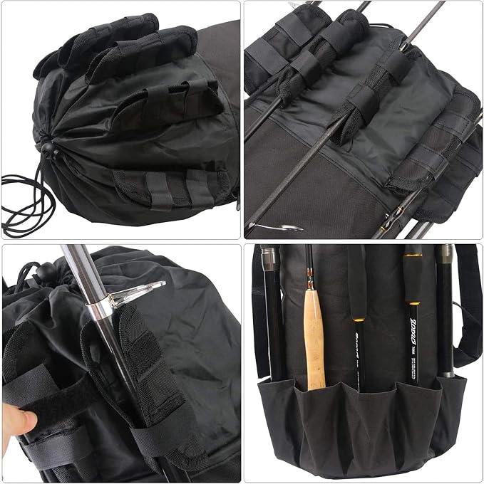 Fishing Rod Carrier Pole Bag Rod Case Large Storage Reel Bag Travel Carrier Organizer Holds 5 Reels Waterproof Fishing Gear Equipment Tackle Gifts for Men (Black)