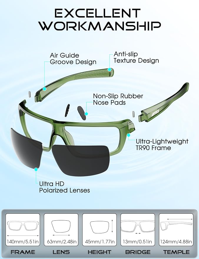 ATTCL Polarized Sunglasses Men for Fishing: UV Protection Lightweight TR90 Sports Wrap Sun Glasses Driving Golf Running