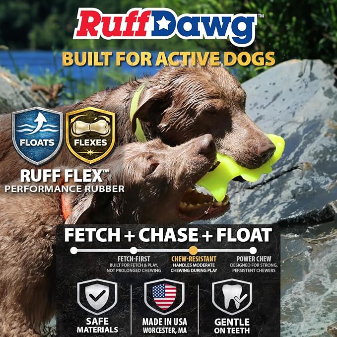 Ruff Dawg Flying Fish Floating Dog Toy – (1 pc) Assorted Colors – Durable Rubber Fetch & Water Toy with Rope Hole – Gentle on Teeth, BPA & Latex Free – Made in USA