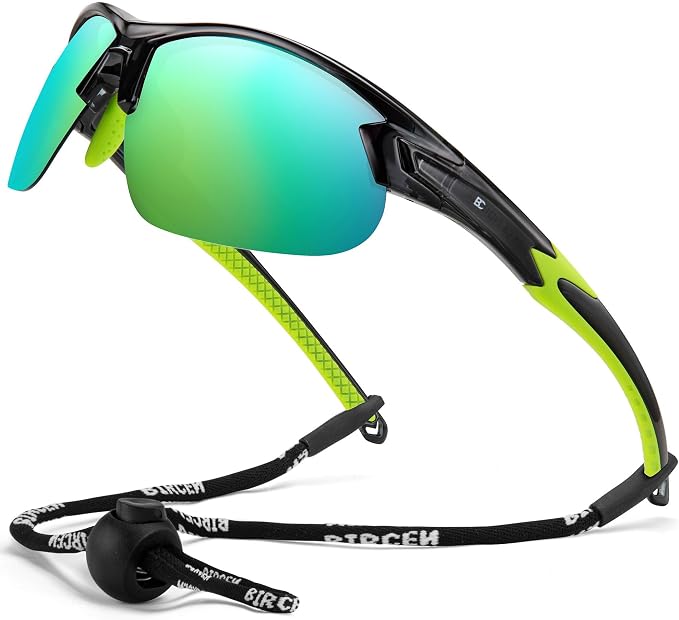 BIRCEN Mens Polarized Sunglasses for Sports: TR90 Lightweight Sun Glasses Wrap Around Shades for Fishing Driving Cycling