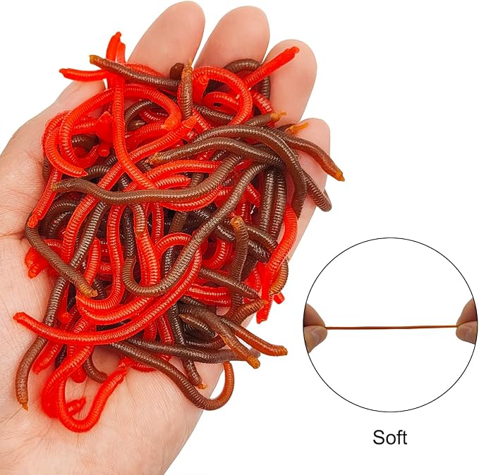 100 Pcs 3.3inch Soft Worms Fishing Lure Baits, Earthworm Baits Lifelike Fake Bloodworm,Fresh Water Fishing Bait