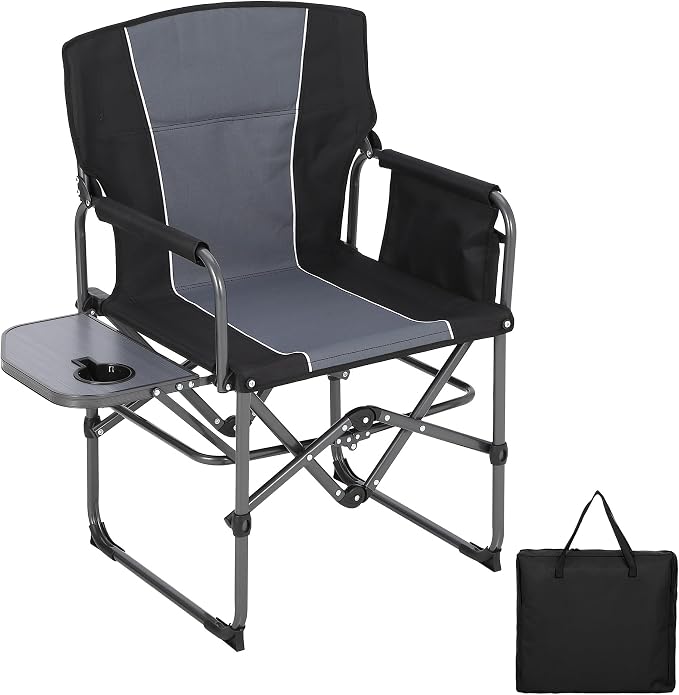 Oversized Camping Directors Chair, Portable Folding Lawn Chairs for Adults Heavy Duty with Side Table, Outdoor Foldable Camp Chair with Pocket for Beach, Fishing, Picnic, Outdoor Foldable Camp Chair