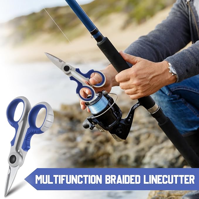 Honoson 2 Pcs 5.7" Fishing Scissors Braided Line Cutters Fishing Heavy Duty 3cr13 Non Slip Serrated Edge Scissors Saltwater Freshwater Braid Multi Function Snips for Trimming (Blue Gray)