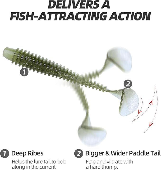 Paddle Tail Swimbaits 100/80/50PCS, 5/4/3/2 inch Soft Fishing Lures Bulk Pack – Durable Lifelike Action Lures for Bass, Trout, Crappie – Freshwater & Saltwater Fishing Gifts