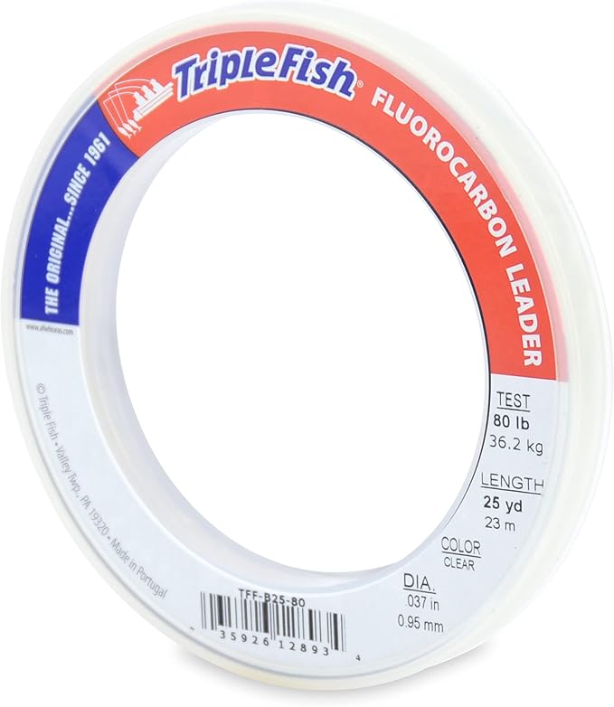 Triple Fish 100% Fluorocarbon Fishing Leader - Clear Invisible Strong and Heavy Duty Highly Abrasion Resistant, Fast Sinking Freshwater & Saltwater