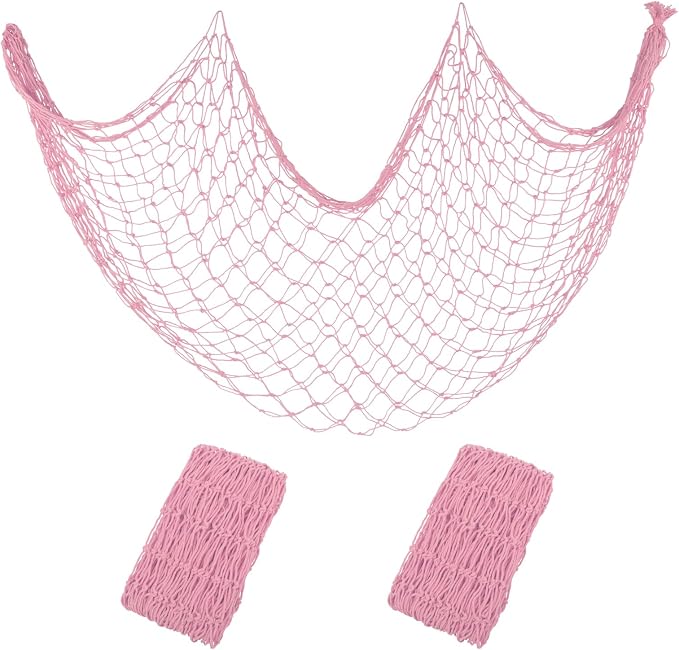 2 Pack Decorative Fishing Net, 80x40 Inch Pink Cotton Fish Net for Hanging Stuffed Animals & Pictures Display, Nautical Mermaid Pirate Ocean Beach Hawaii Under the Sea Themed Party Decorations