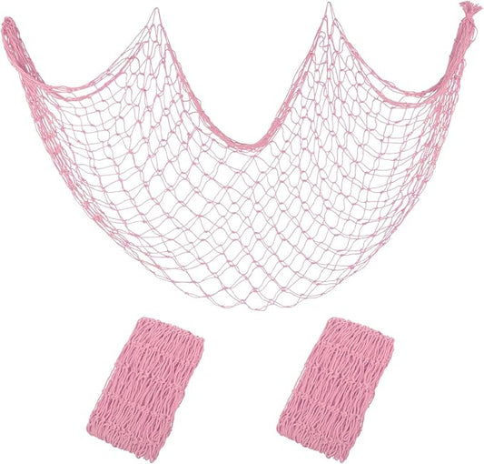2 Pack Decorative Fishing Net, 80x40 Inch Pink Cotton Fish Net for Hanging Stuffed Animals & Pictures Display, Nautical Mermaid Pirate Ocean Beach Hawaii Under the Sea Themed Party Decorations