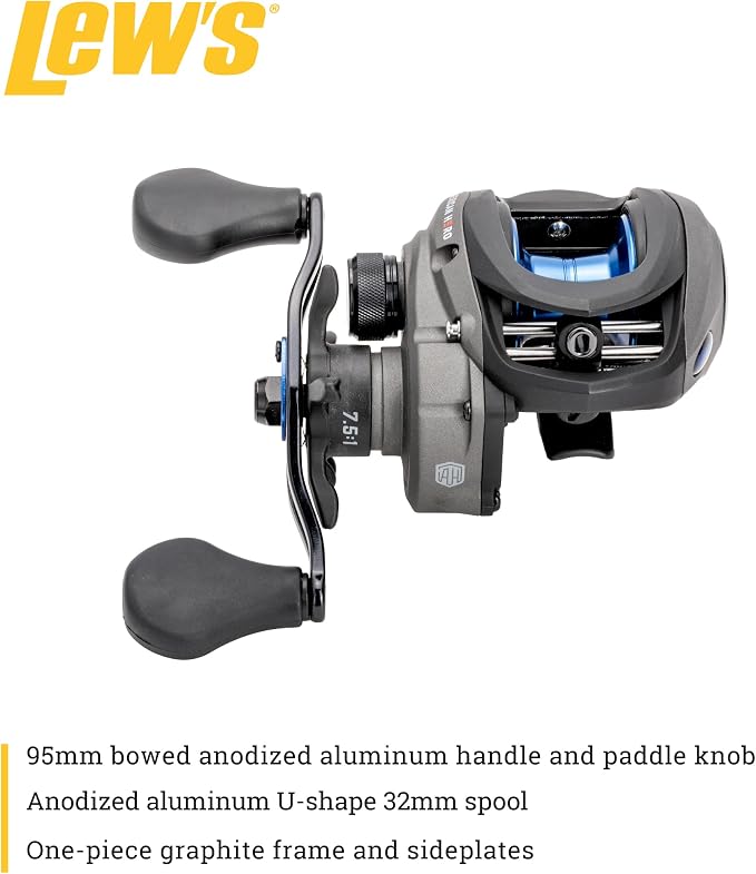 Lew's American Hero Baitcast Fishing Reel, 4+1 Bearings, 7.5:1 Gear Ratio, Graphite Frame, Speed Gears, Magnetic Control System
