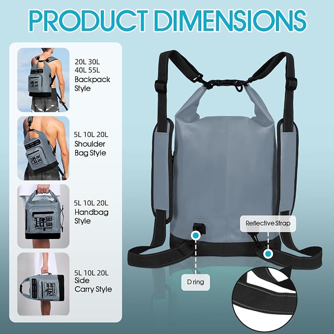 MORXPLOR Dry Bag Waterproof,5L/10L/20L/30L/40L/55L Roll Top Dry Bag Backpack with WaterProof Phone Case for Swim,Kayak