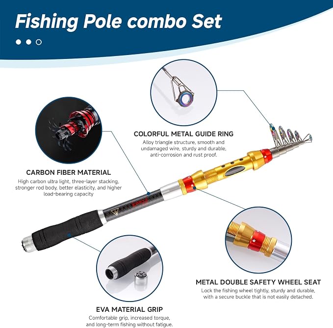 CastX Professional Telescopic Fishing Rod and Reel Combo, Carbon Fiber with EVA Grip, Spinning Reel, Carrying Case, Saltwater Freshwater Fishing Kit with Tackle