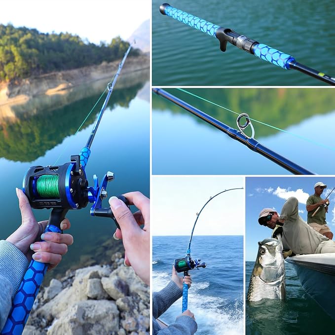Sougayilang Spinning & Casting Fishing Rods, 2-Piece Strong Carbon&Glass Composite Trolling Rod Offshore Surf Pole for Bass, Trout, Panfish, Catfish