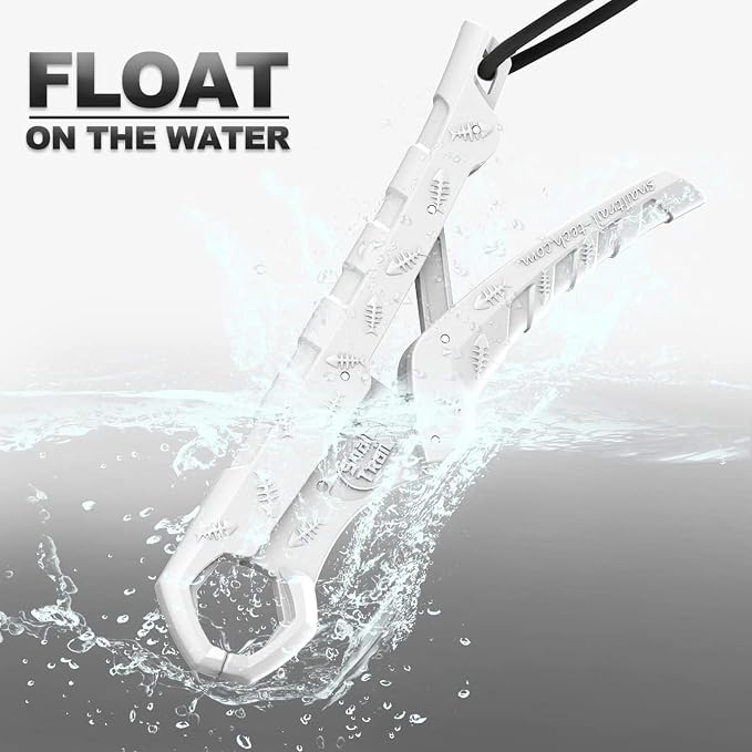 SNAIL TRAIL 7.5''/9'' Floating Fish Gripper, Fishing Grabber, Catfish Mouth Pliers, Caught Bass Holder, Digital Scale Hook Clamp, Saltwater Lip Grip Tool with Lanyard, Gifts for Men, White