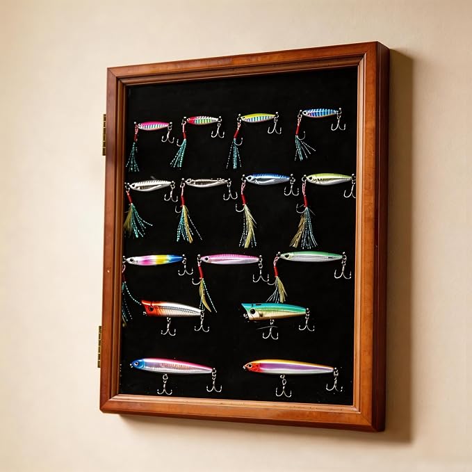 Fishing Lure Display Case Wall & Tabletop Tackle Storage Cabinet, Large Shadow Box for Bait & Lure Collection,Multi-Purpose Organizer,Fishing Gifts for Men,Home & Garage Decor