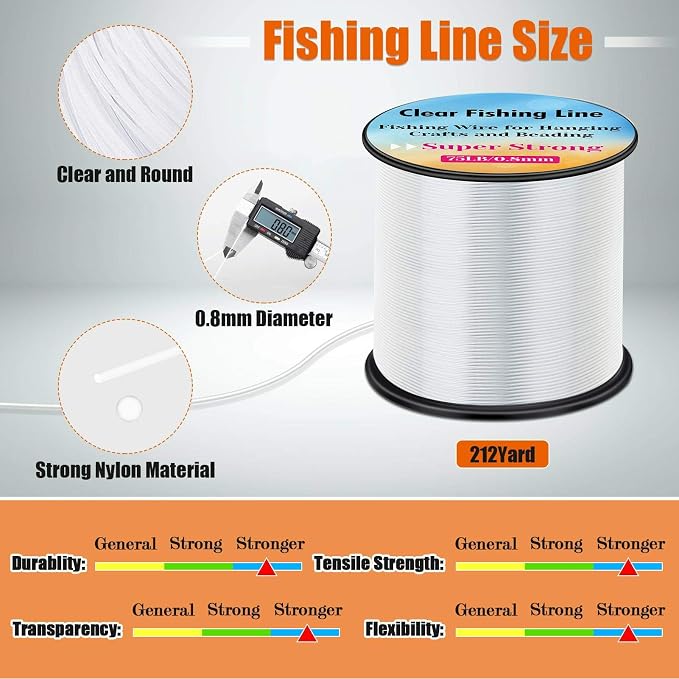 Strong Fishing Line Clear, Acejoz Fishing Wire 0.3mm, 0.45mm, 0.8mm Invisible Hanging Wire Nylon String Heavy Duty Monofilament Line for Hanging Decoration Balloon Garland Crafts