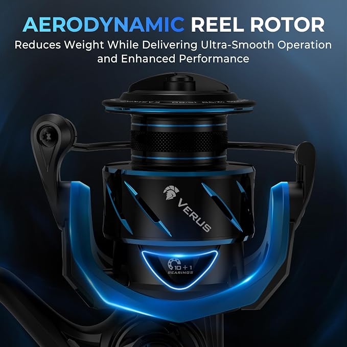 KastKing Verus Spinning Reel, Ultra-Lightweight 5oz Fishing Reel, 5.2:1/6.2:1 Gear Ratio, Aerodynamic Reel Rotor, 10+1 Stainless Steel Bearings, Lightweight Nylitech Body&Rotor, Carbon Fiber Drag