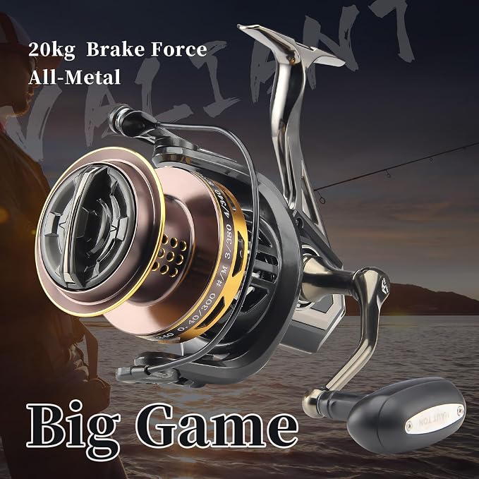 Big Game Surf Spinning Fishing Reel 8000/12000,20KG Drag Power Backlash-Free Bearings,Metal Reel Seat,Zinc Alloy Gear for Saltwater Inshore and Offshore Fishing