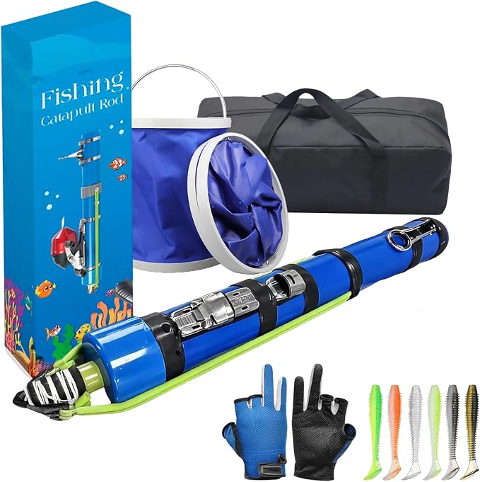 Catapult Fishing Rod for Kids, 2026 Upgrade Compact Slingshot Fishing Reel, Portable Fishing Pole for Adult, Freshwater and Saltwater Fishing Lures for Outdoor Hunting and Traveling