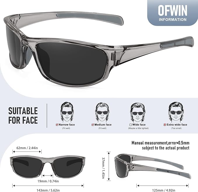 Sports Polarized Sunglasses for Men Women Wrap Around Sun Glasses Fishing Cycling Driving Running UV Protection