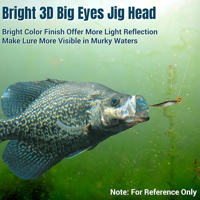 60Pcs Big Eye Crappie Jig Heads Kit, Bright Color Panfish Fishing Jig Heads Hook with Wired Bait Keeper Swimbait Jighead for Crappie Walleye 3 Sizes 1/32oz 1/16oz 1/8oz