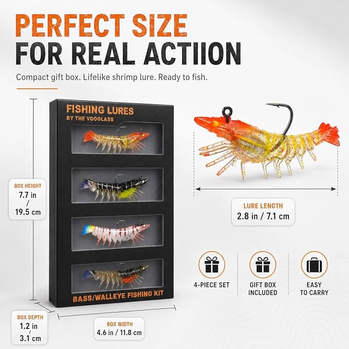 Soft Fishing Lure Kit for Bass/Trout/Pike/Salmon, 4Pcs Fishing Gear for Individually Packaged Baits with Gift Box