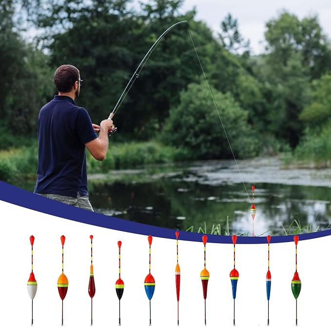 Giantree Fishing Floats Fishing Bobbers,10 Pcs Oval Trout Float Foam Fishing Floats Wood Slip Fishing Bobbers, Bobber Stopper Spring Stick Slip Floats Accessories for Catfish Trout Bass Fishing Line