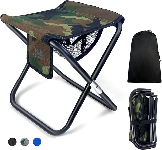 Upgraded 13 Inch Portable Folding Camping Stool with Side Pocket Mesh Pocket and Molle System, Lightweight Foldable Stool for Adults Gardening Travel BBQ Fishing with Carry Bag[Camo]