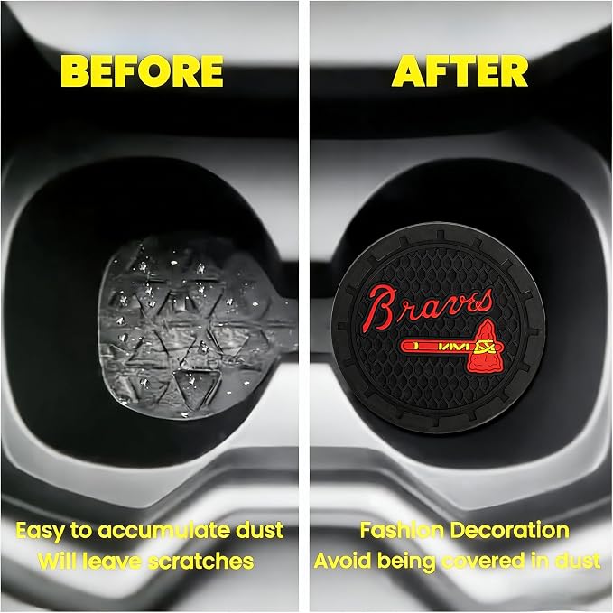 2 Pack Braves Car Cup Holder, Non-Slip Cup Coasters for Atlanta Braves Baseball Fans Fashion car Interior Accessories,Decorative Car Cup Mat, Diameter 2.75 Inch
