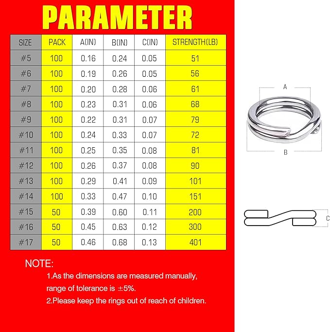 AMYSPORTS Stainless Steel Split Rings Saltwater High Strength Fishing Split Ring Line Connector Fishing Split Rings Freshwater Loop